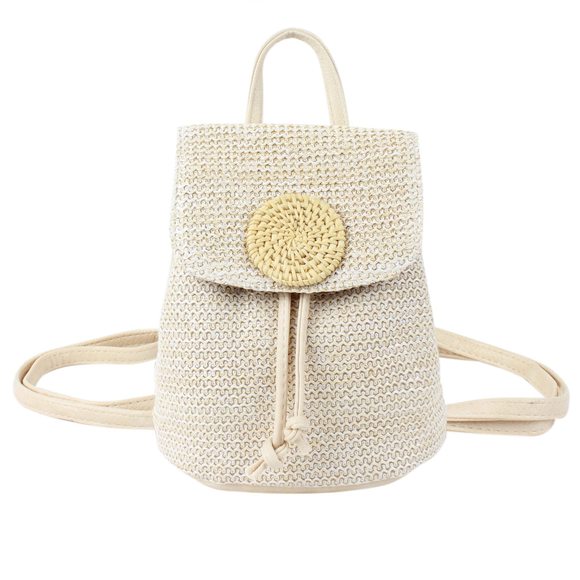 Mini Straw Woven Backpack Flap Drawstring Daypack Cross-Body Bag Bucket :^) - Picture 1 of 6